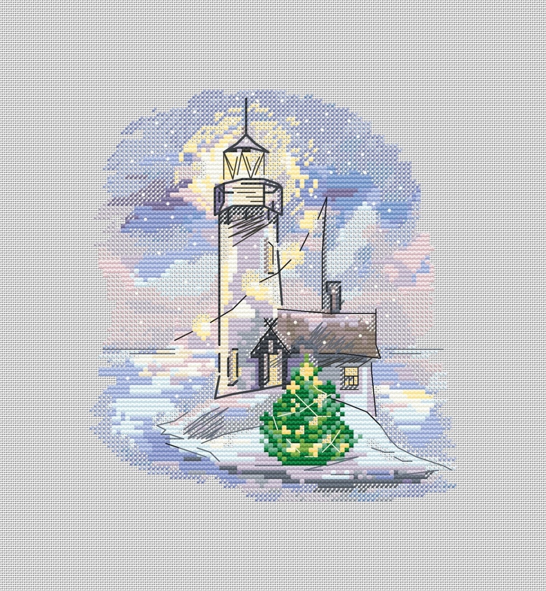 Winter Lighthouse. Twilight Cross Stitch Pattern фото 1