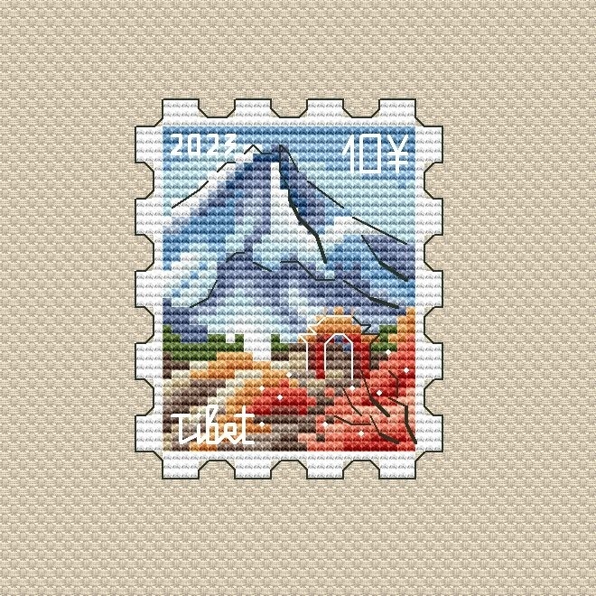 Tibet Postage Stamp Cross Stitch Pattern фото 1