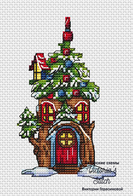 Christmas Tree House Cross Stitch Pattern фото 1