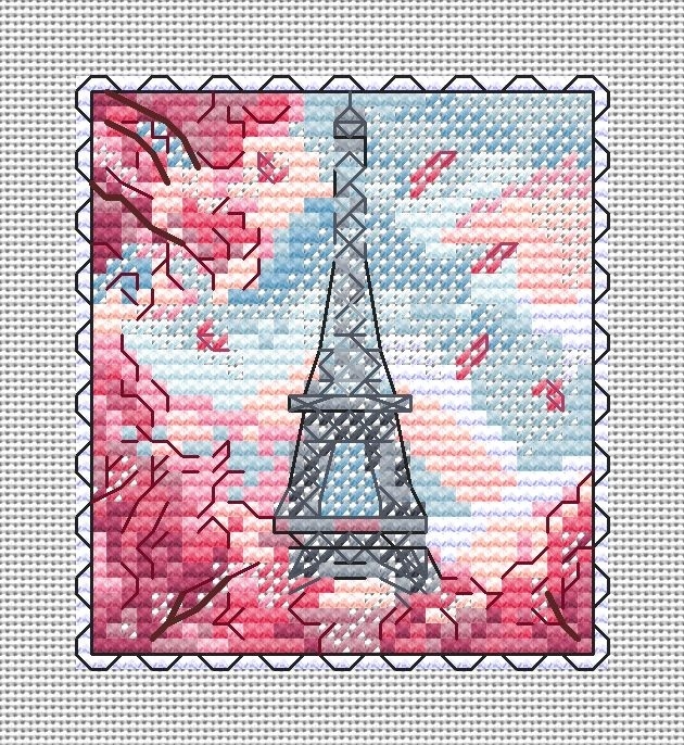 Eiffel Tower Postage Stamp Cross Stitch Chart фото 1
