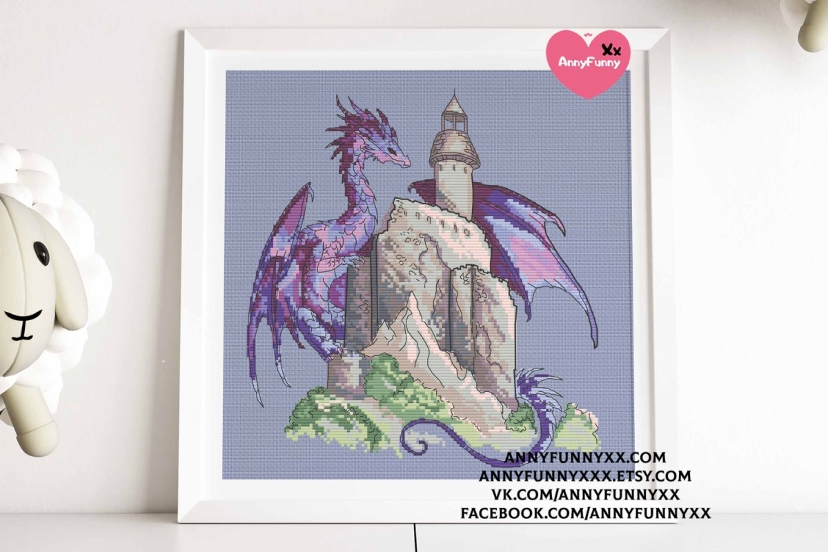 Purple Dragon with Castle Cross Stitch Pattern фото 6