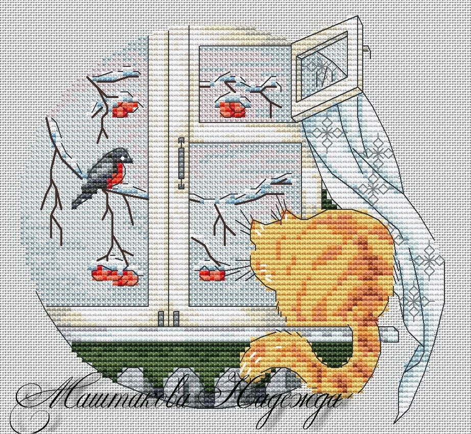 Cat on the Windowsill Cross Stitch Pattern фото 1
