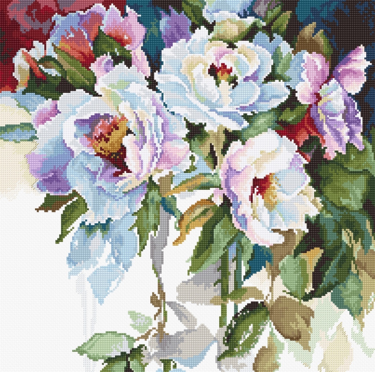 Watercolor White Roses Cross Stitch Kit фото 1