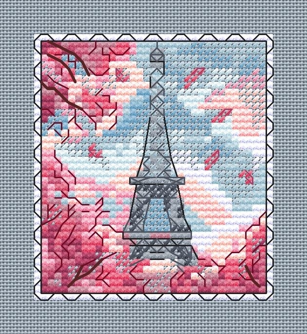 Eiffel Tower Postage Stamp Cross Stitch Chart фото 2
