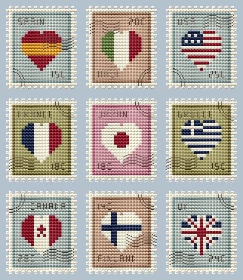 Postage Stamps Cross Stitch Pattern фото 1