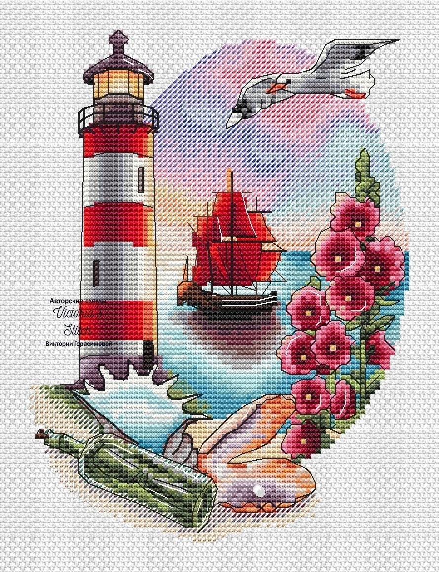 Summer Lighthouse Cross Stitch Pattern фото 1