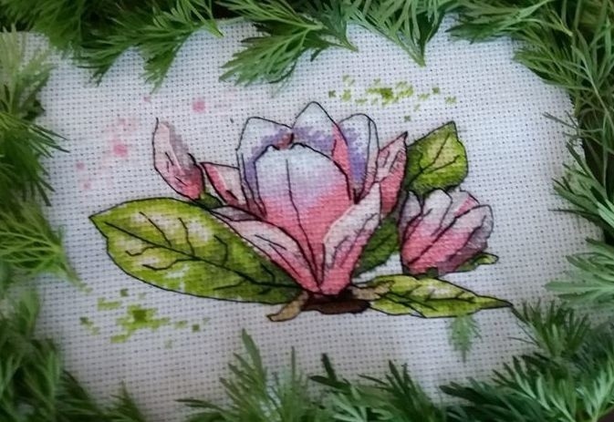 Watercolor Magnolia Cross Stitch Pattern фото 2