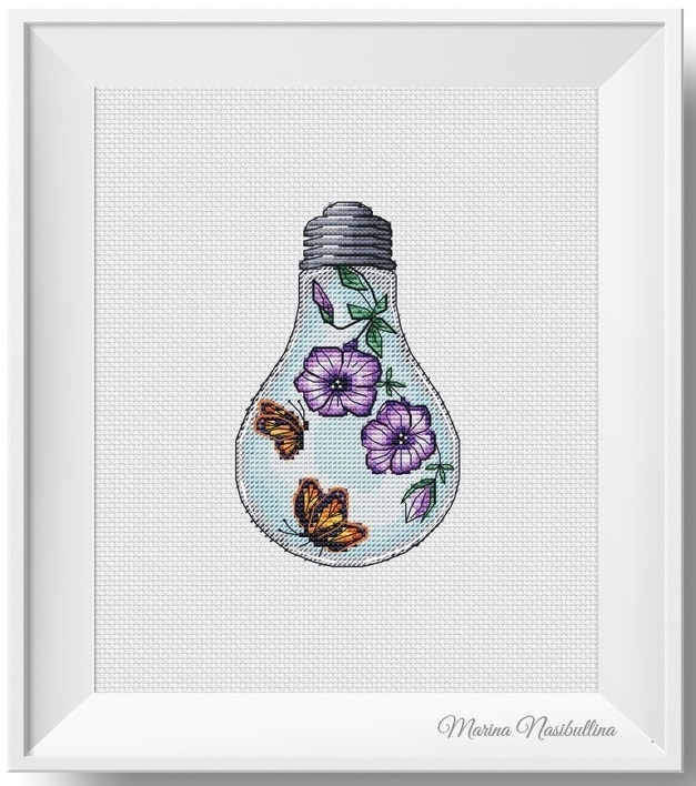Light Bulb. Blooming Summer Cross Stitch Pattern фото 1