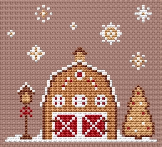 Gingerbread Farmhouse Cross Stitch Pattern фото 1