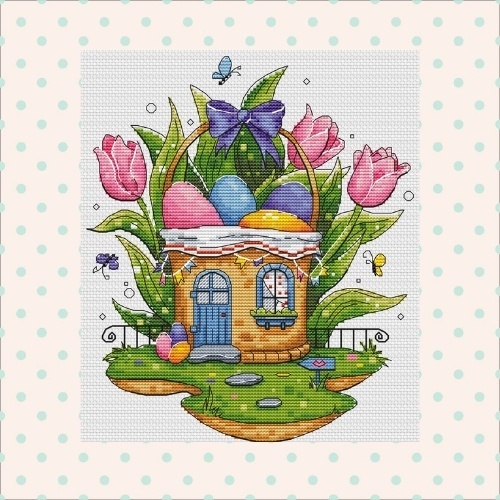 Easter Houses. Basket Cross Stitch Pattern фото 1
