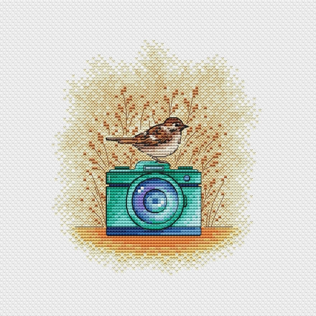 Sparrow and Camera Cross Stitch Pattern фото 2