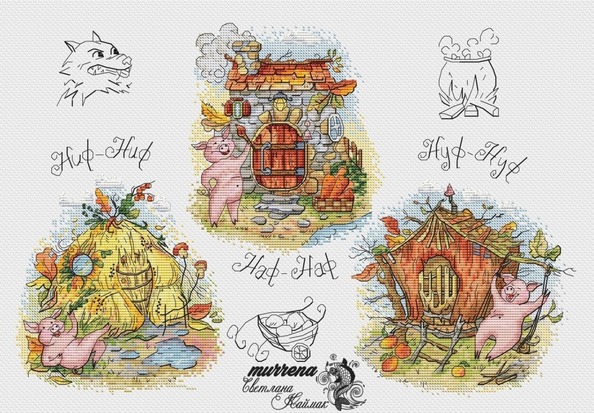 Three Little Pigs Cross Stitch Pattern фото 1