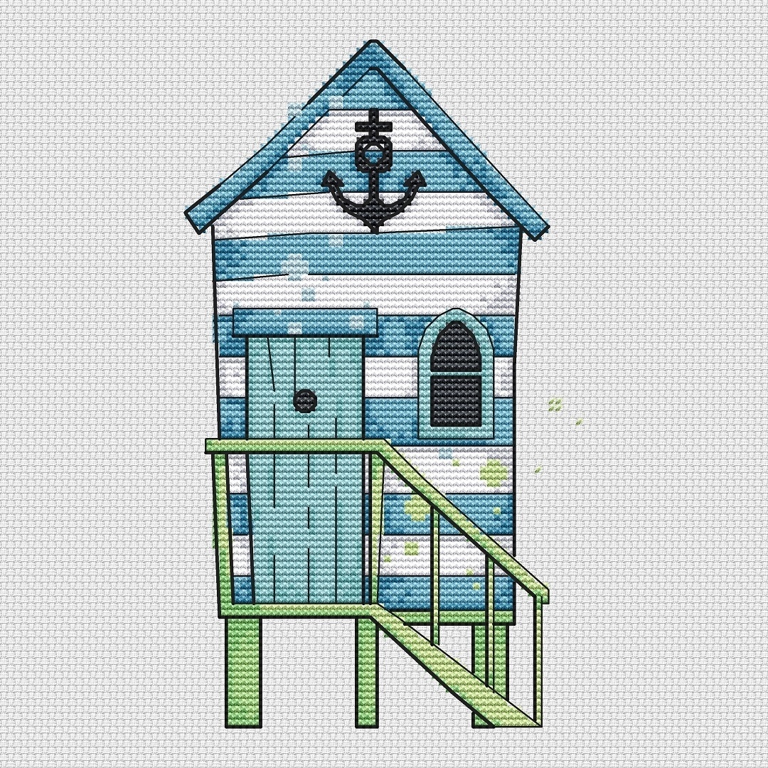 Beach House. Aquamarine Cross Stitch Pattern фото 1