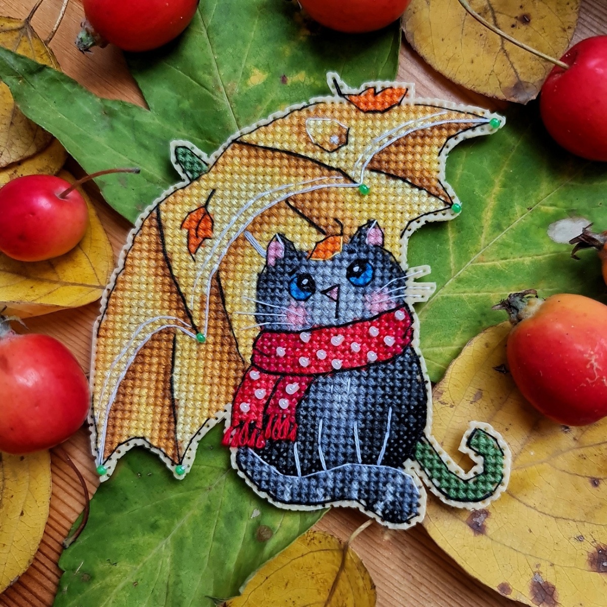 Cat under Umbrella Cross Stitch Pattern фото 2