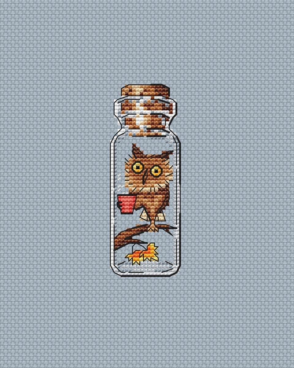Bottles. Owl Cross Stitch Pattern фото 1