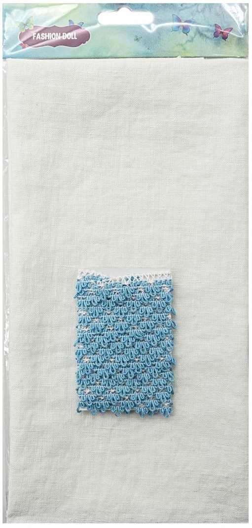 White&White-blue Linen with Braid Patchwork Fabric фото 2