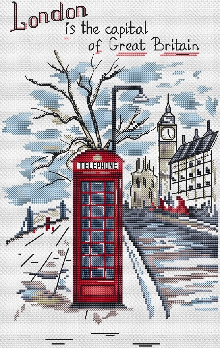 Red Phone Box Cross Stitch Pattern фото 1
