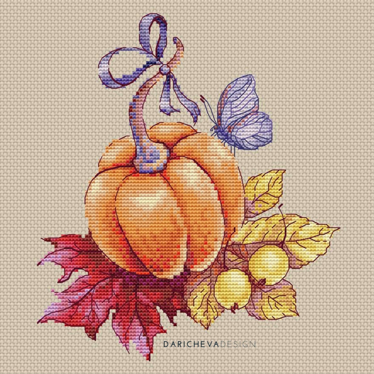 Pumpkin and Butterfly Cross Stitch Pattern фото 2