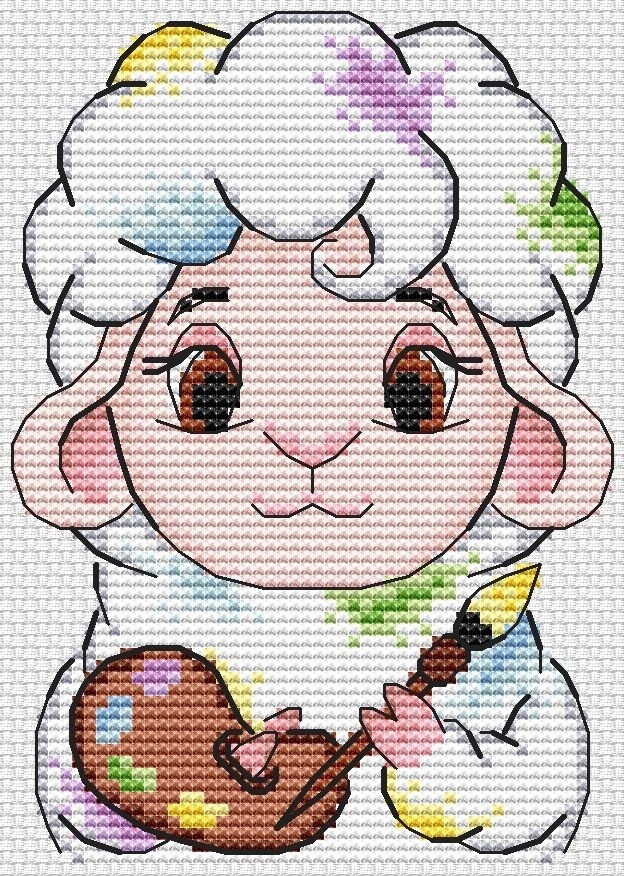 Lamb Artist Cross Stitch Pattern фото 1