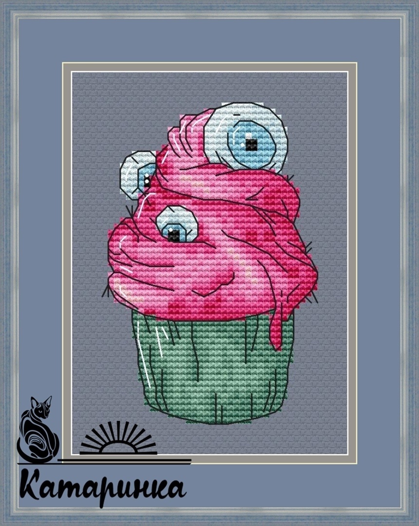 Cupcake with Eyes Cross Stitch Pattern фото 1