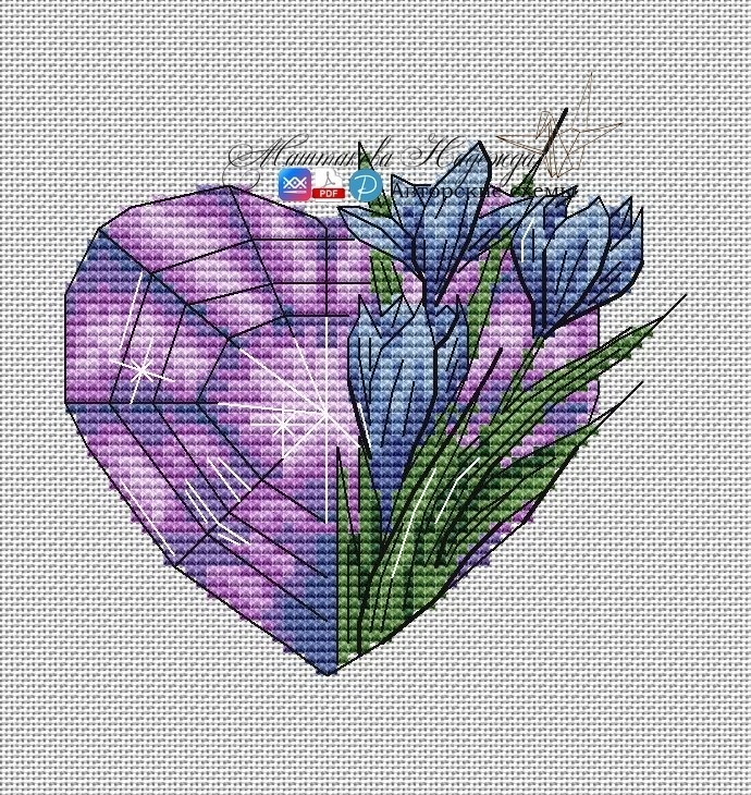 Heart Amethyst Cross Stitch Pattern фото 1