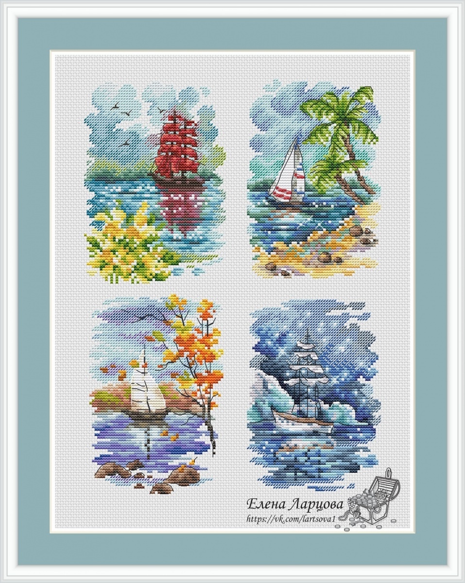 Sailboats - Seasons Cross Stitch Pattern фото 1