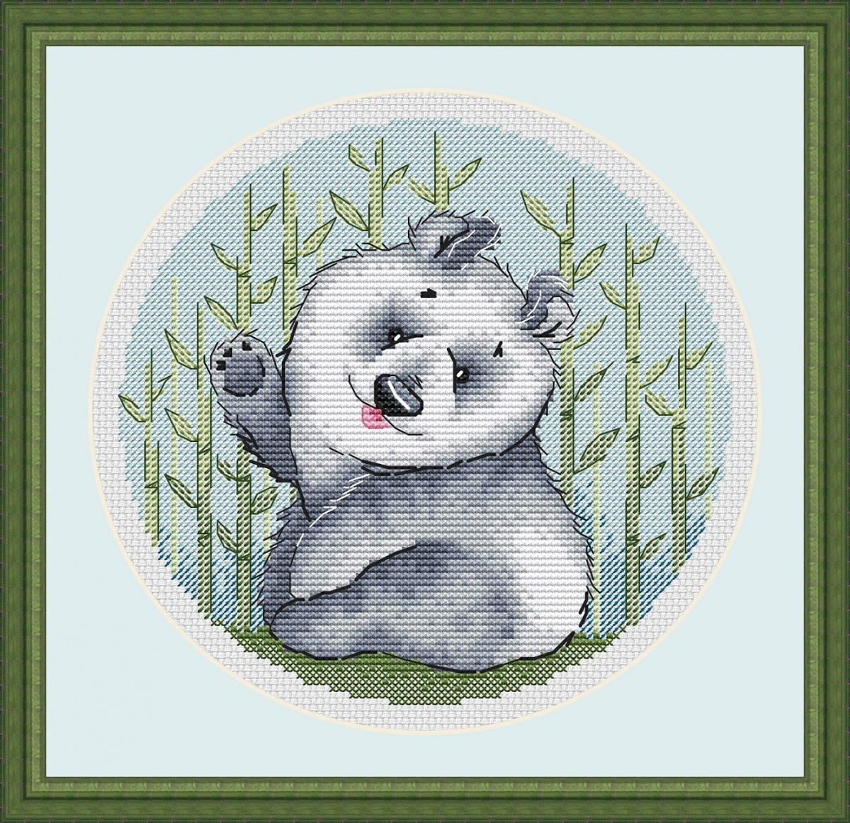 Panda and Bamboo Cross Stitch Pattern фото 1