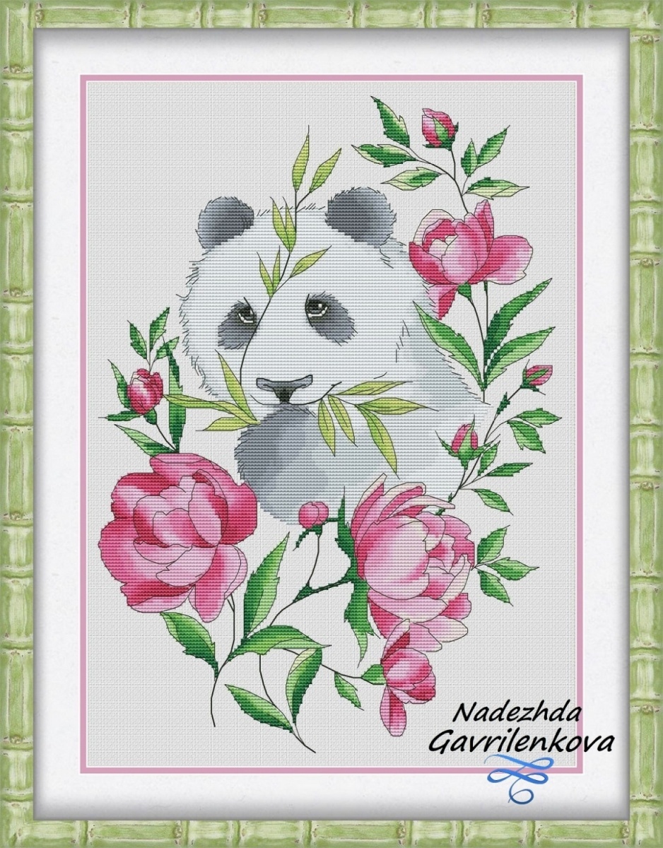 Flower Panda Cross Stitch Pattern фото 1