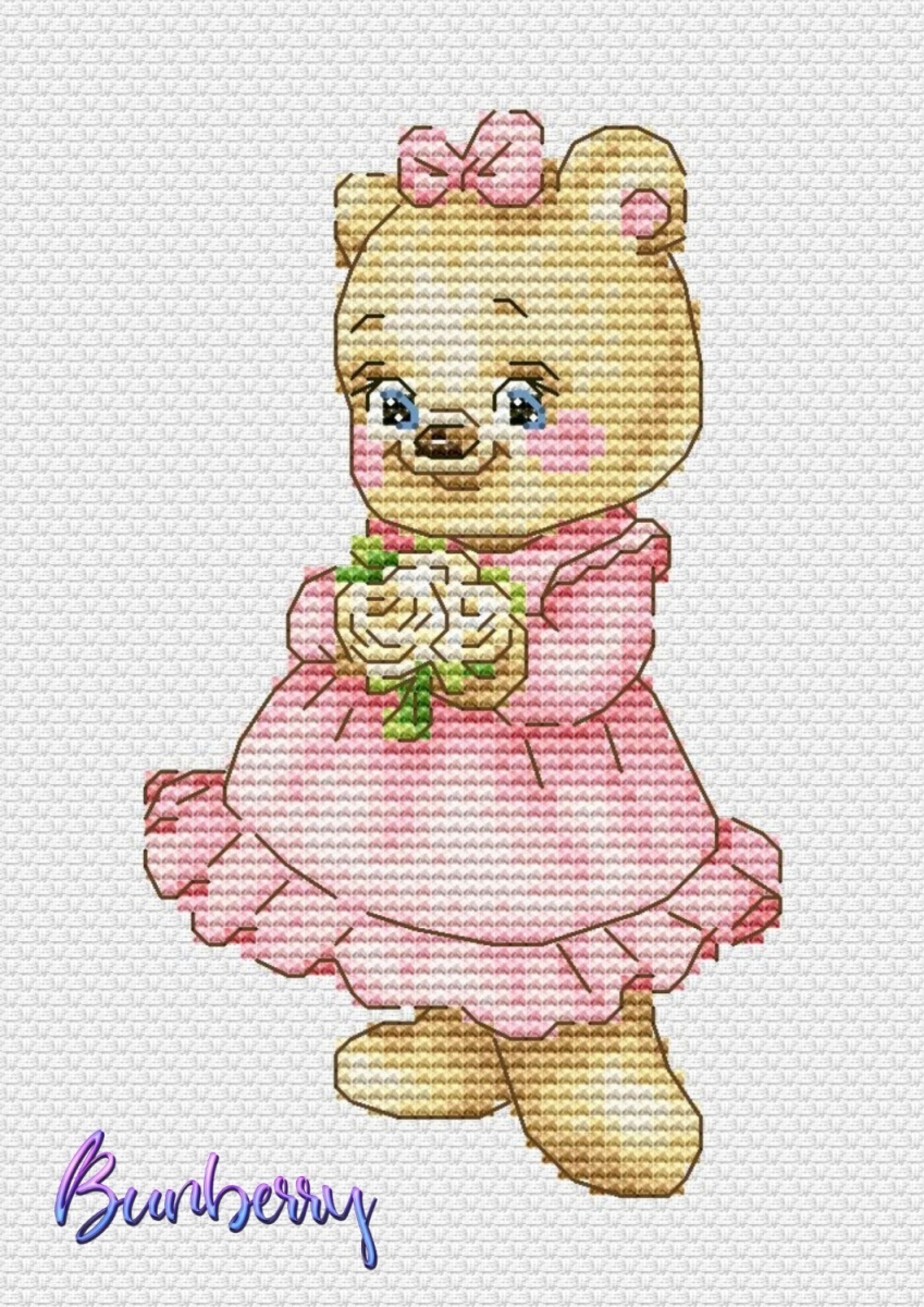 Bear with Roses Cross Stitch Patterns фото 1