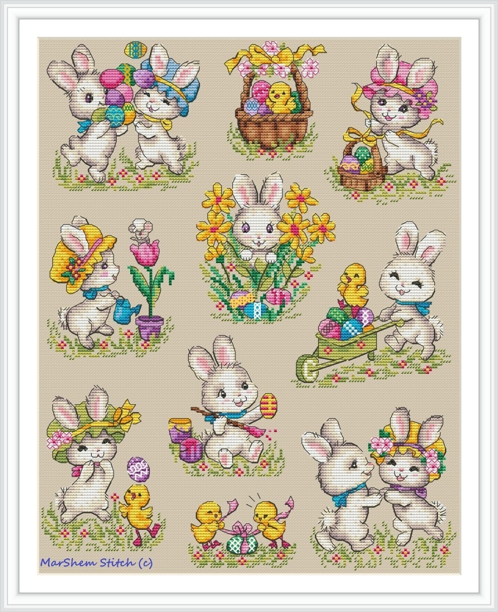 Easter Bunnies Sampler Cross Stitch Pattern фото 2