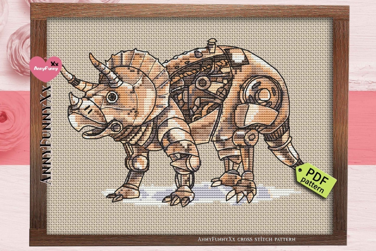 Steampunk Triceratops Cross Stitch Pattern фото 6