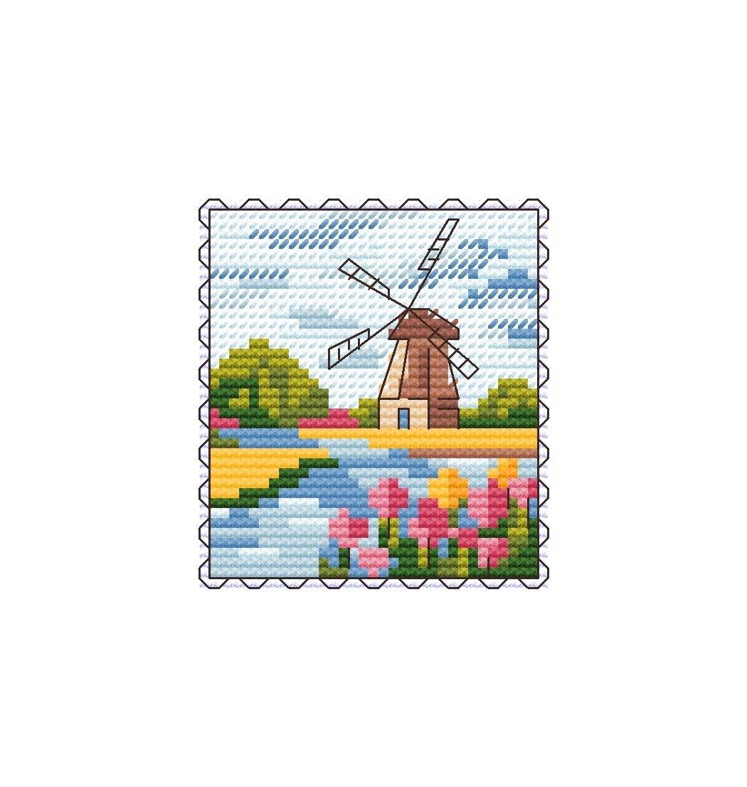 Mill Postage Stamp. Mini Stamp Series Cross Stitch Pattern фото 3