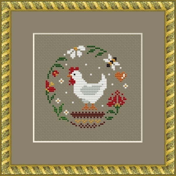 Wreath with Chicken Cross Stitch Pattern фото 1