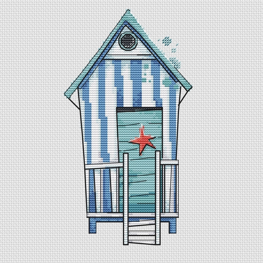 Beach House. Blue Cross Stitch Pattern фото 1