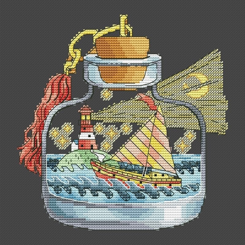 Lighthouse in a Bottle Cross Stitch Pattern фото 2