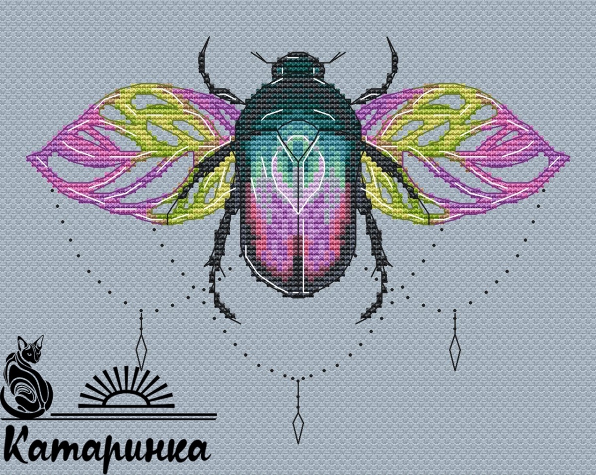 Rainbow Beetle Cross Stitch Pattern фото 1