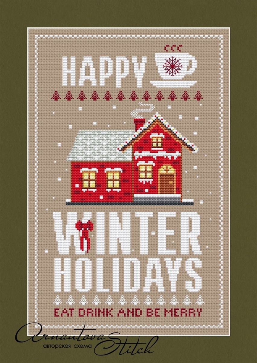 Happy Winter Holidays Cross Stitch Pattern фото 1