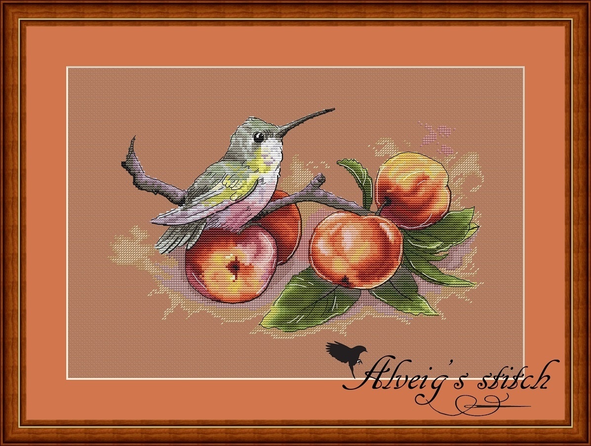 Apple Hummingbird Cross Stitch Pattern фото 2