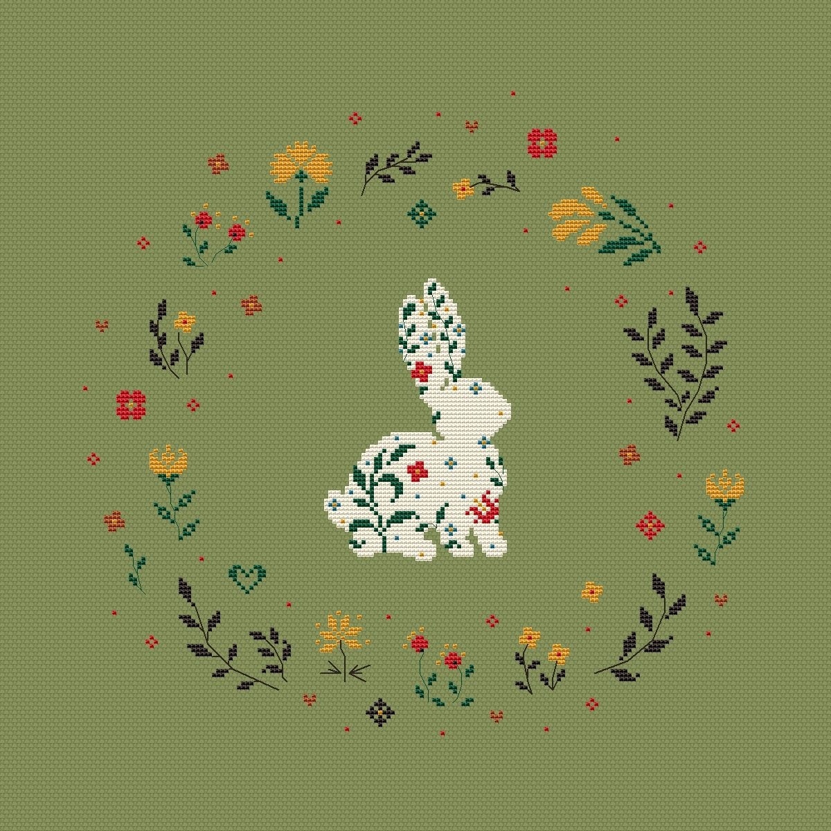 On the Threshold of Summer. Rabbit Wreath Cross Stitch Pattern фото 1