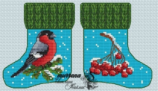 Christmas Stocking. Bullfinch Cross Stitch Pattern фото 1