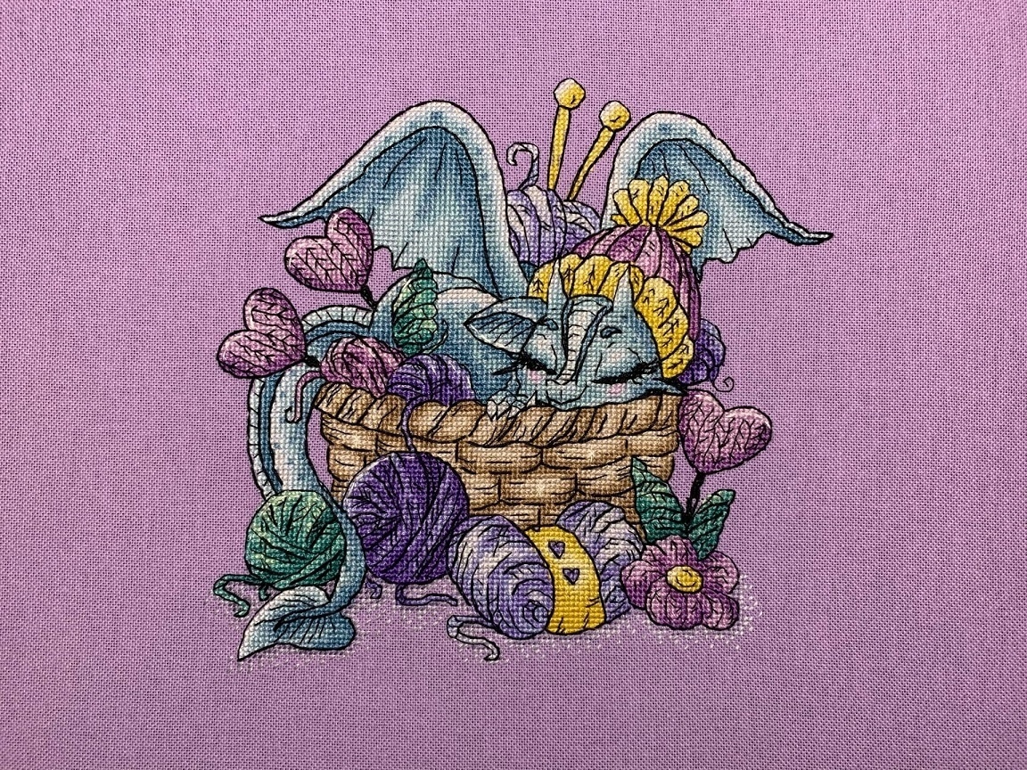Dragon with Knitting Cross Stitch Pattern фото 2