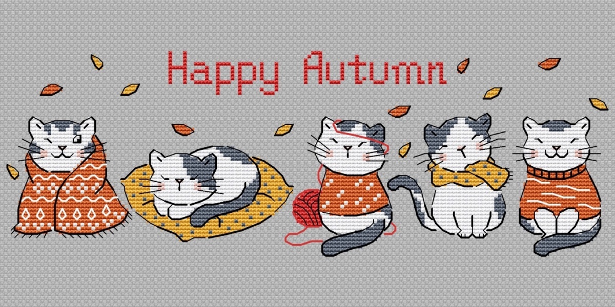 Happy Autumn Cats Cross Stitch Pattern фото 2