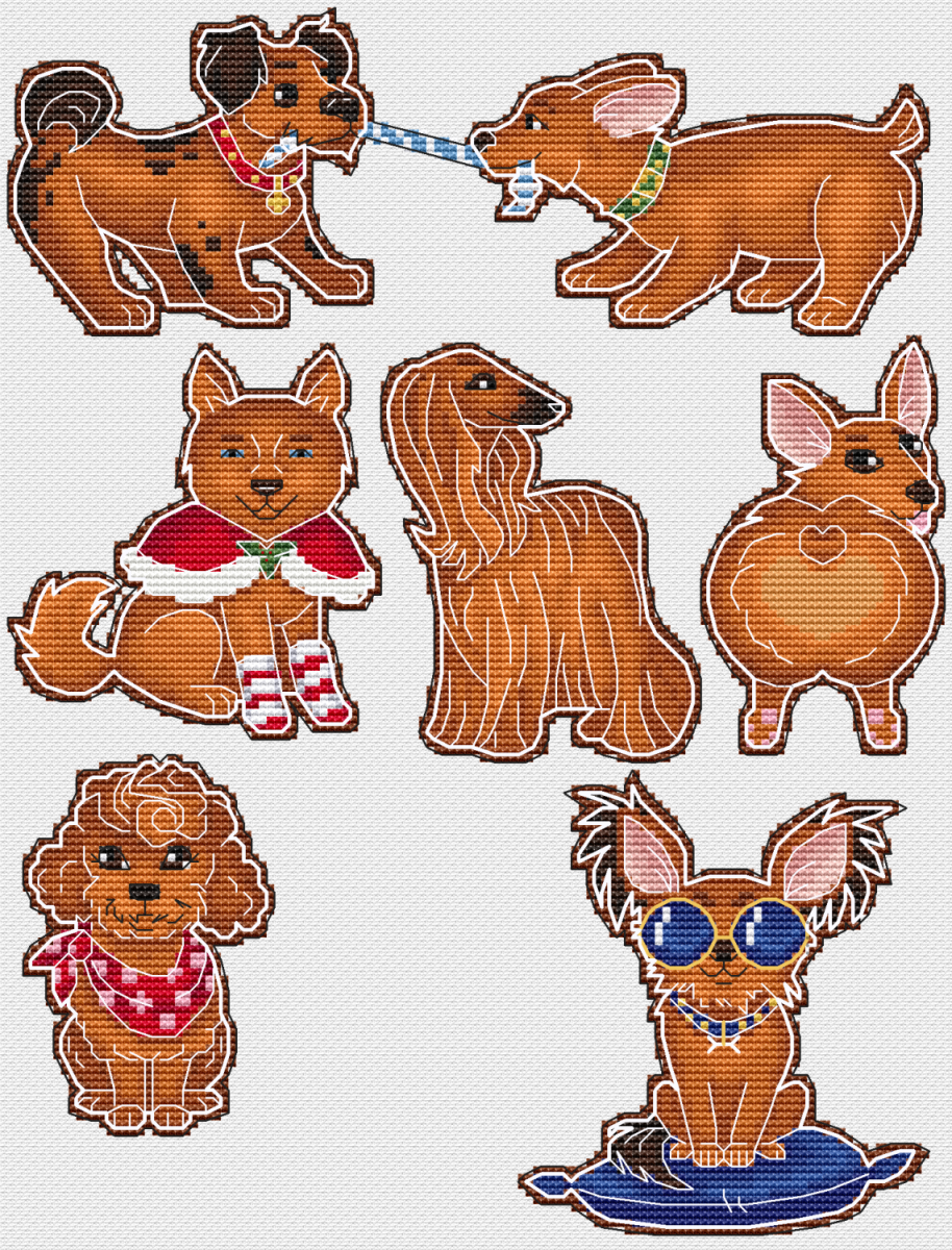 Gingerbread Dogs Cross Stitch Pattern фото 1
