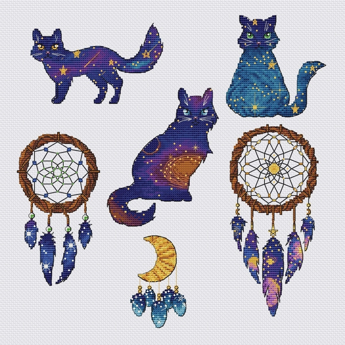 Star Cats Set Cross Stitch Pattern фото 1