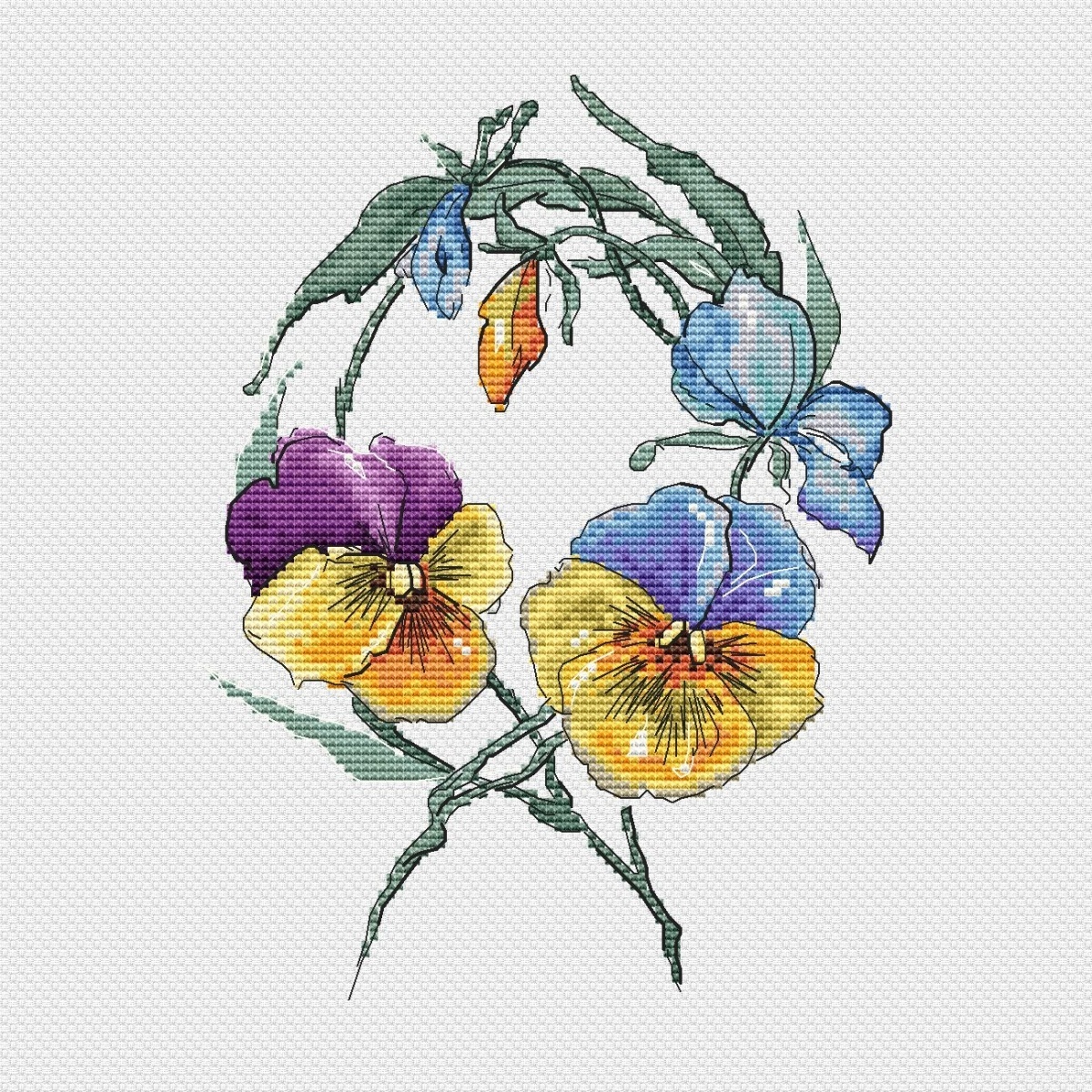 Wreath with Violas Cross Stitch Pattern фото 3