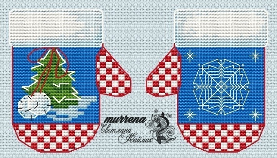 Mittens. Blue Cross Stitch Pattern фото 1