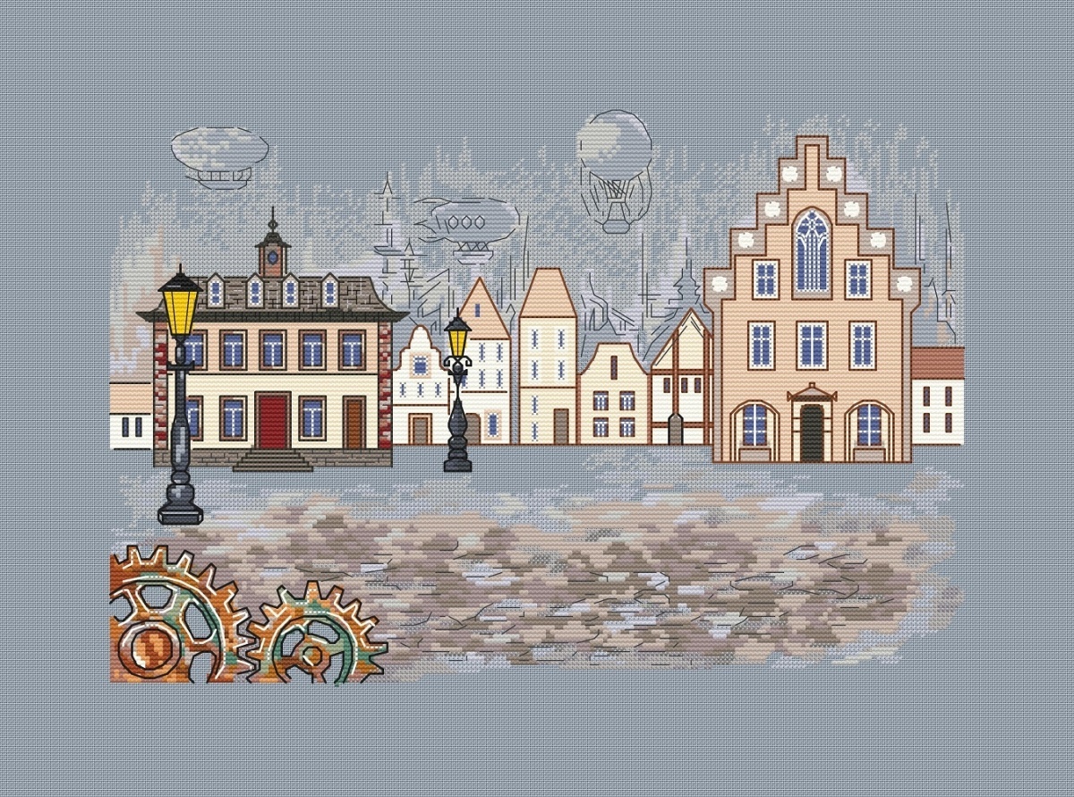 Steampunk City Cross Stitch Pattern фото 3