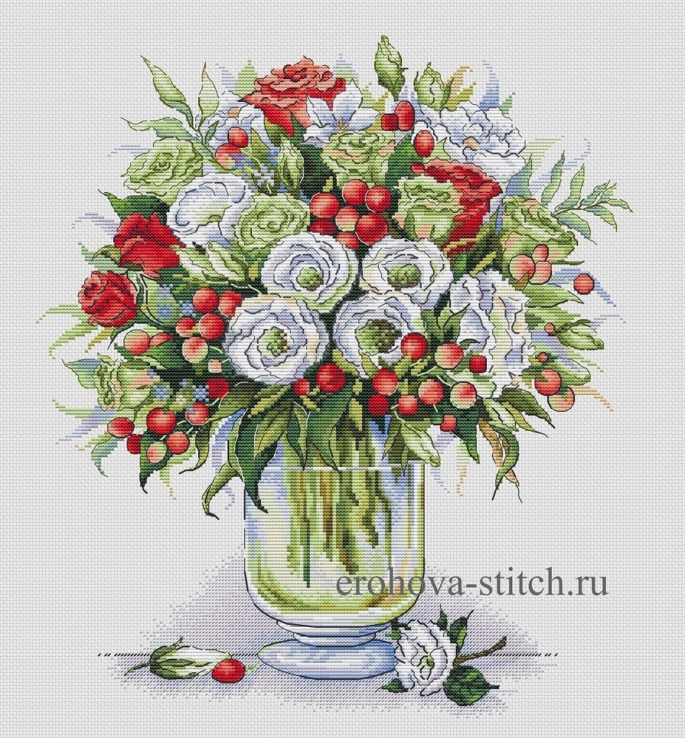 Scarlet Bouquet Cross Stitch Pattern фото 1