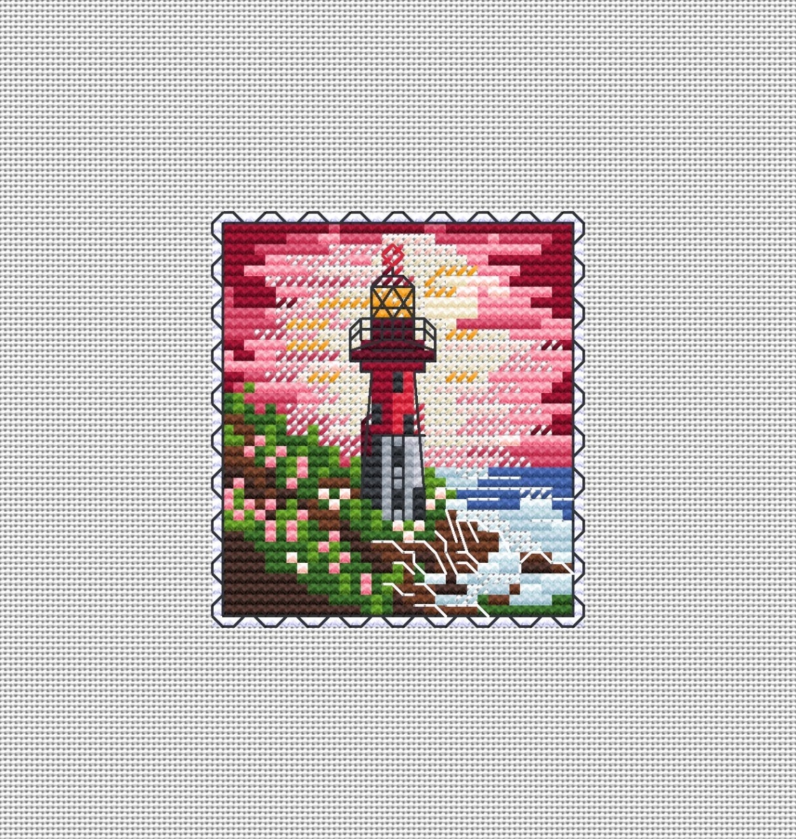 The Spring Lighthouse Postage Stamp Cross Stitch Pattern фото 1
