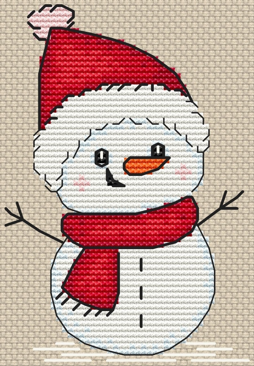 Snowman in Red Cross Stitch Pattern фото 2